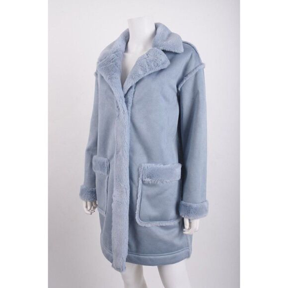 Badgley Mischka Womans Payton Jacket Coat Size S Dusty Blue Faux shearling Defec - Picture 3 of 6